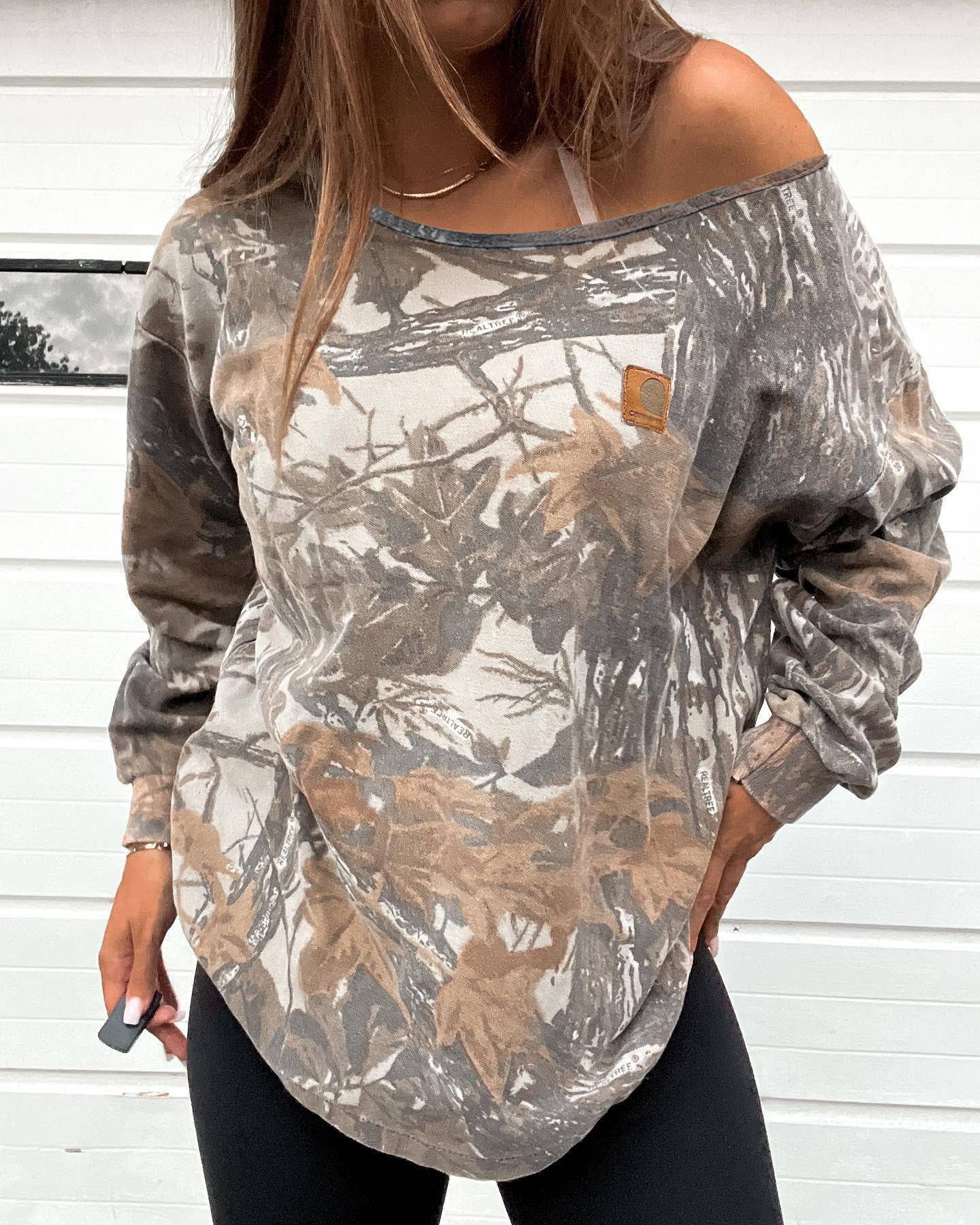 Camo Off The Shoulder Long Sleeve