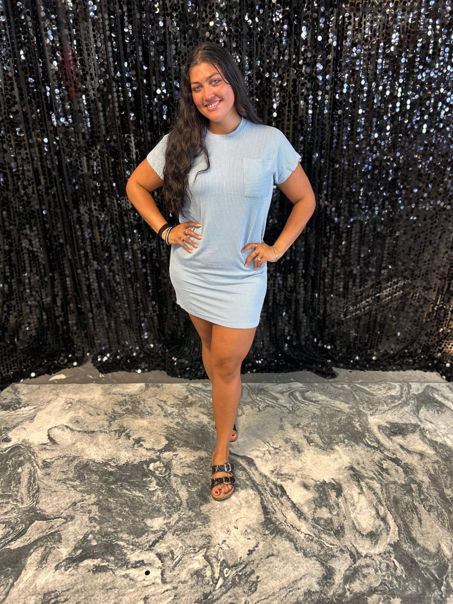 Striped Short Sleeved Pocket Dress