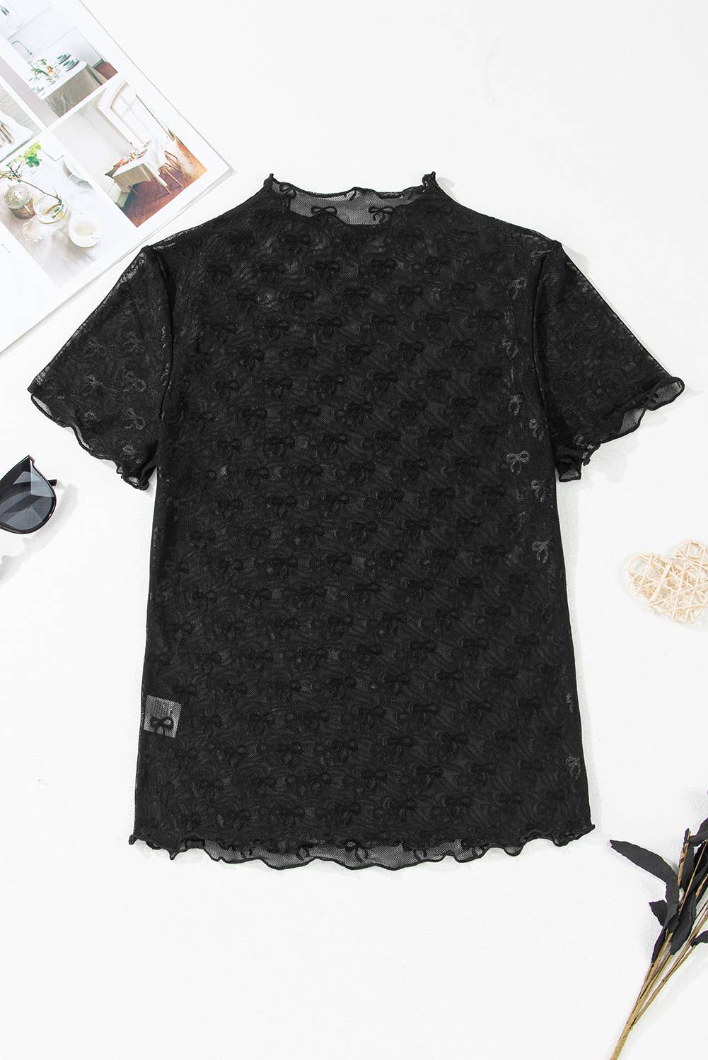 Bow Mesh Short Sleeve Top