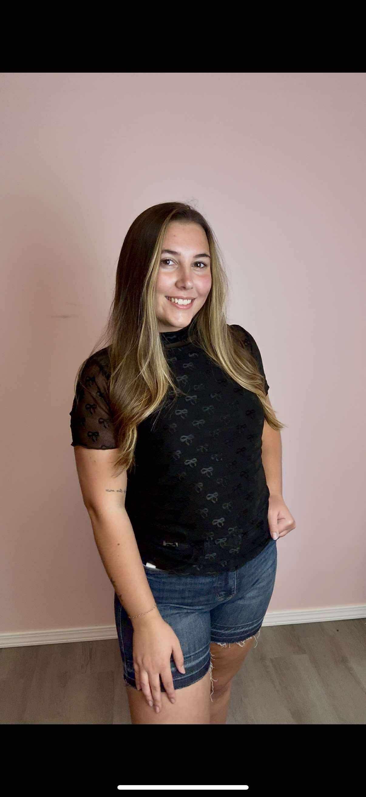 Bow Mesh Short Sleeve Top