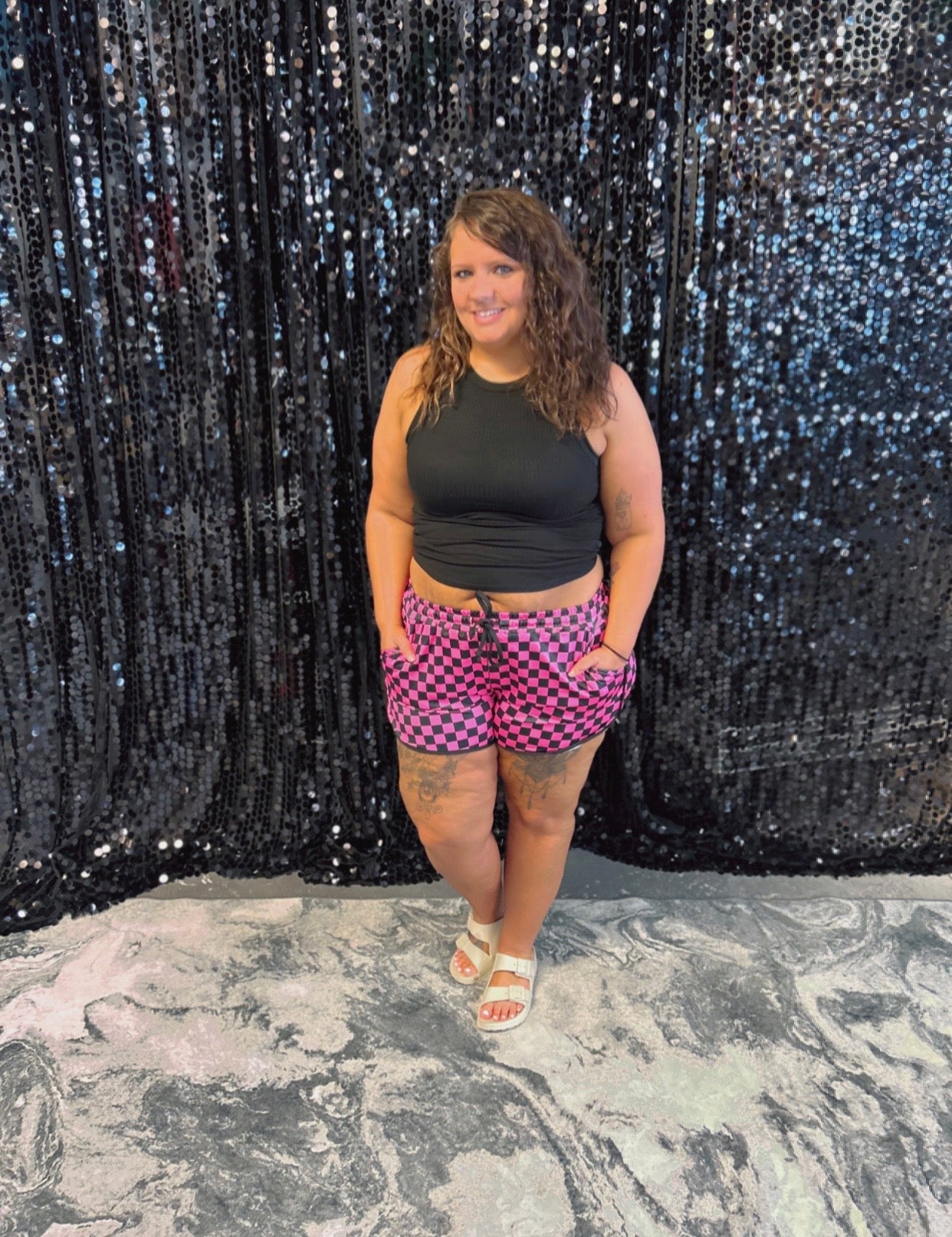 Pink & Black Checkered Short