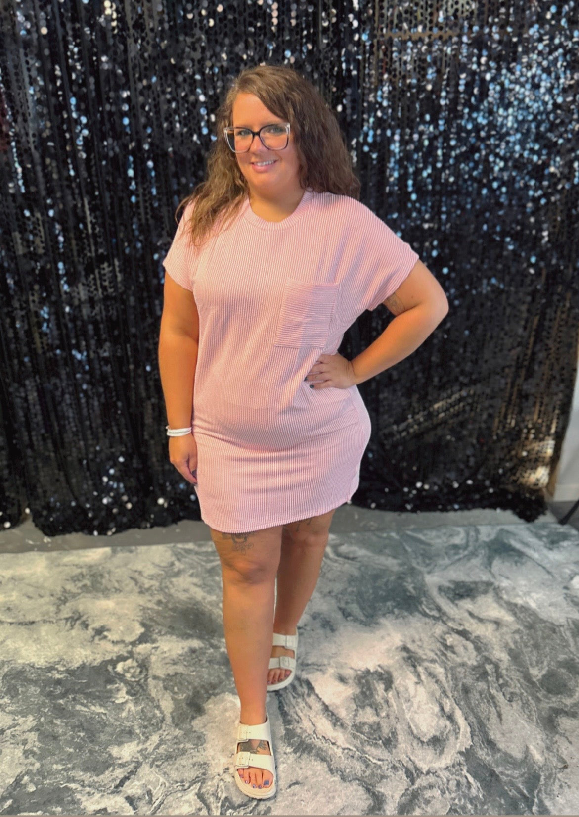 Striped Short Sleeved Pocket Dress