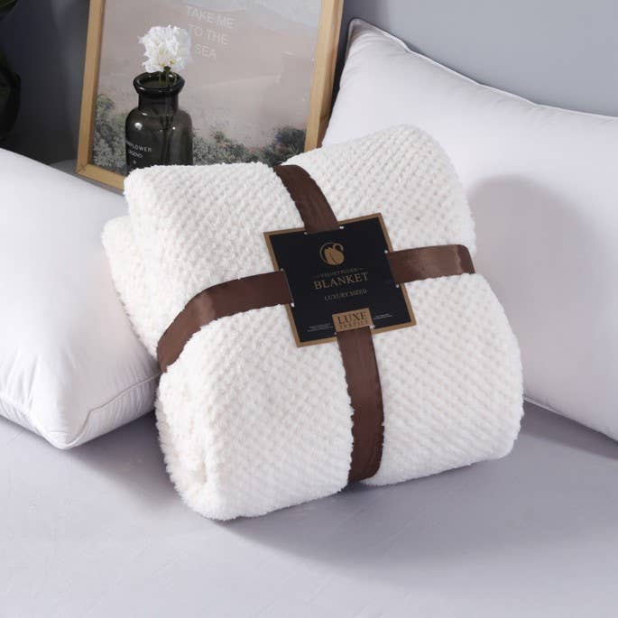 White Herringbone Throw
