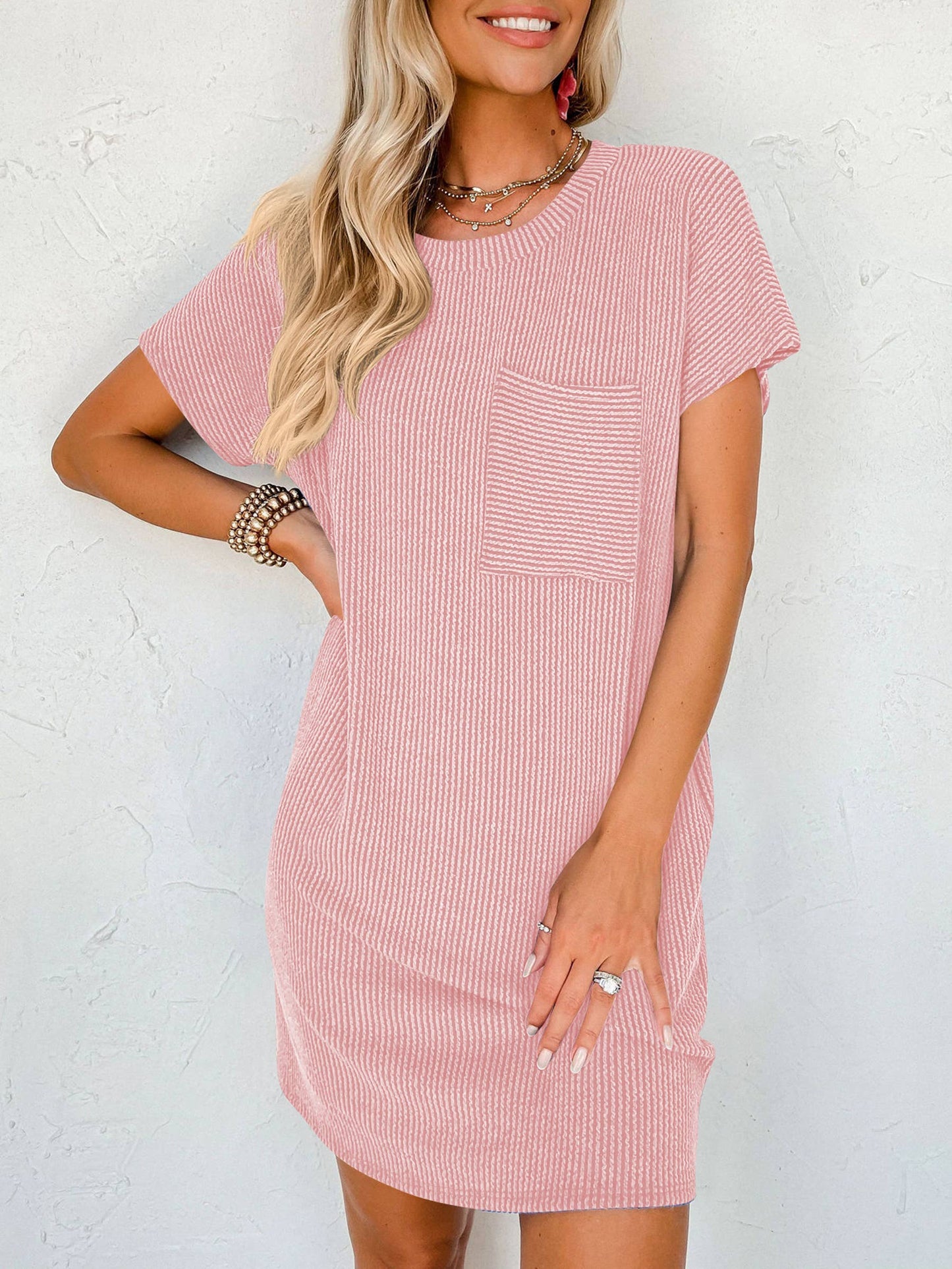 Striped Short Sleeved Pocket Dress