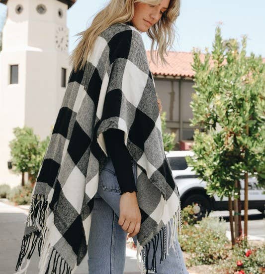 Buffalo Check Tassel Ruana - Fall & Winter Staple 🦬: Red/Black