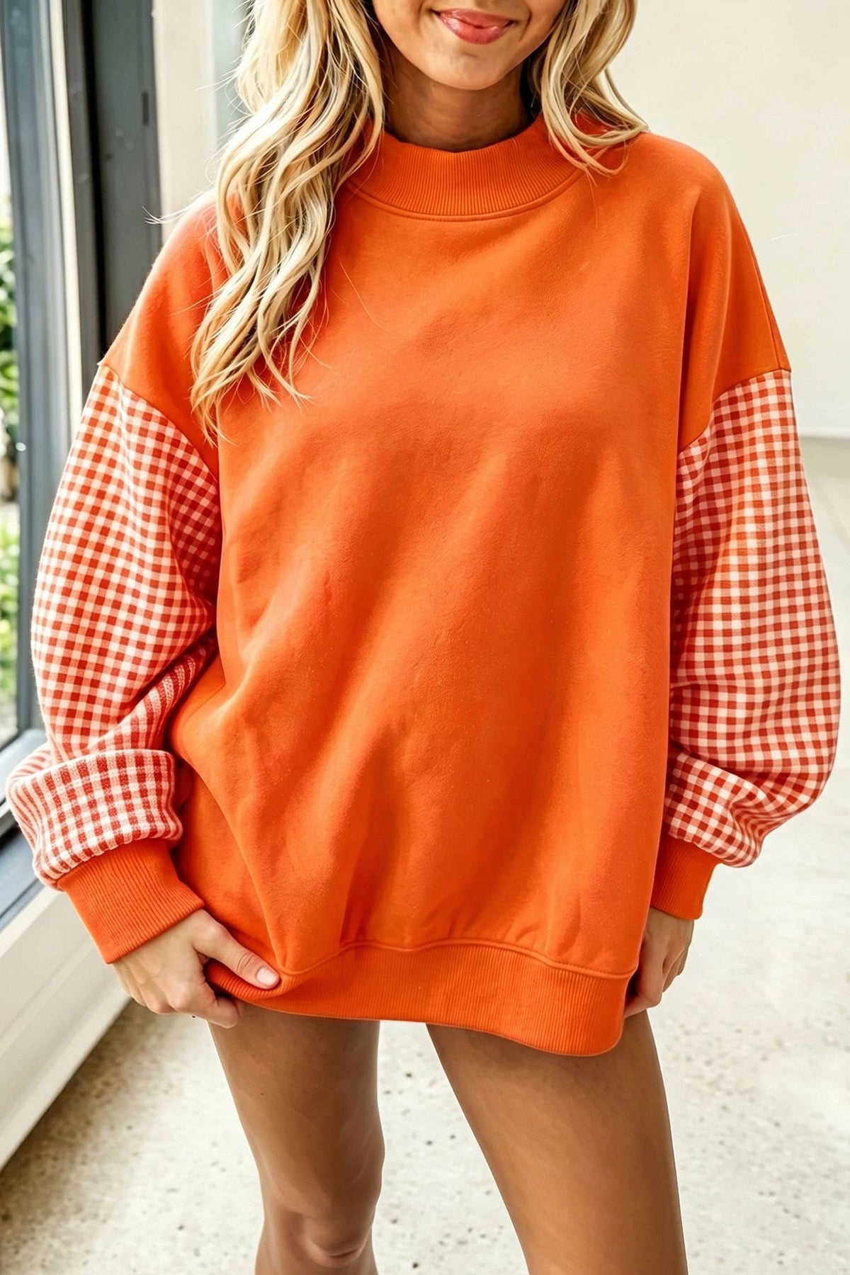 Plaid Mockneck Sweatshirt