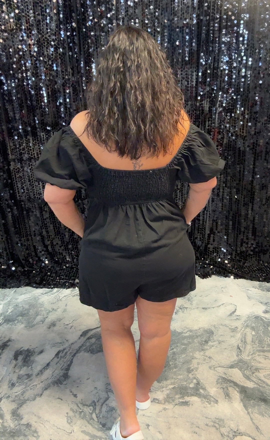 Denim Smocked Puff Sleeve Romper