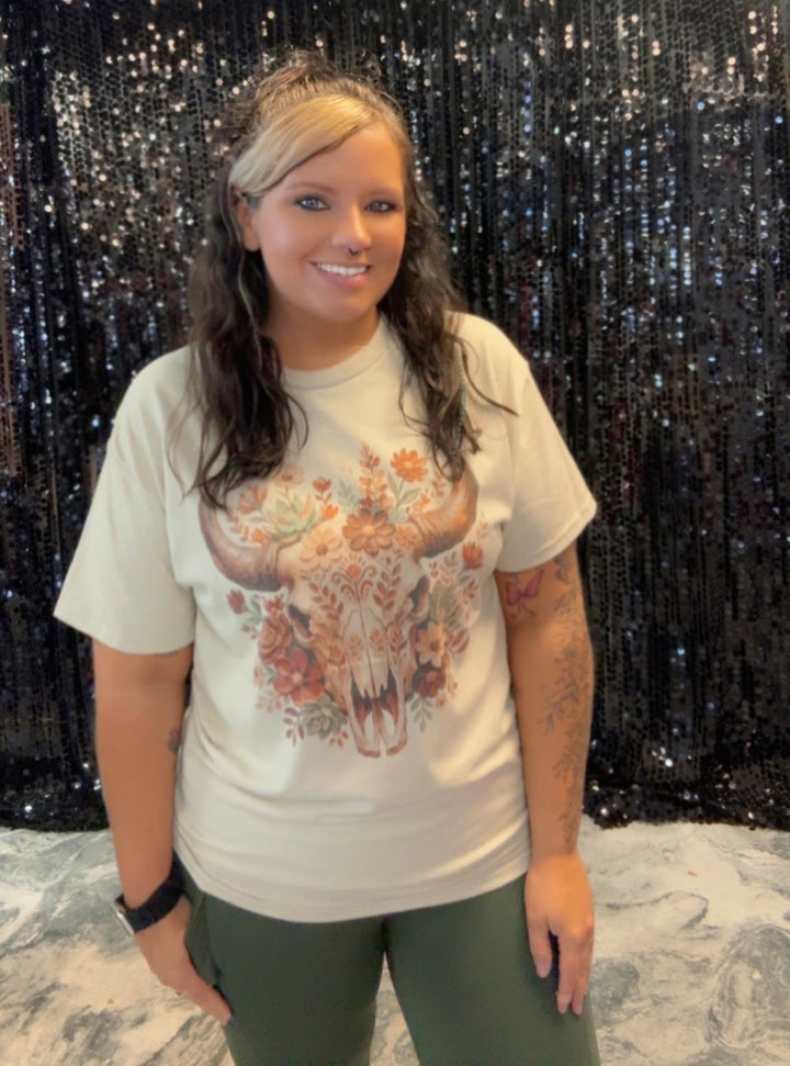 Bull Skull Floral Tee