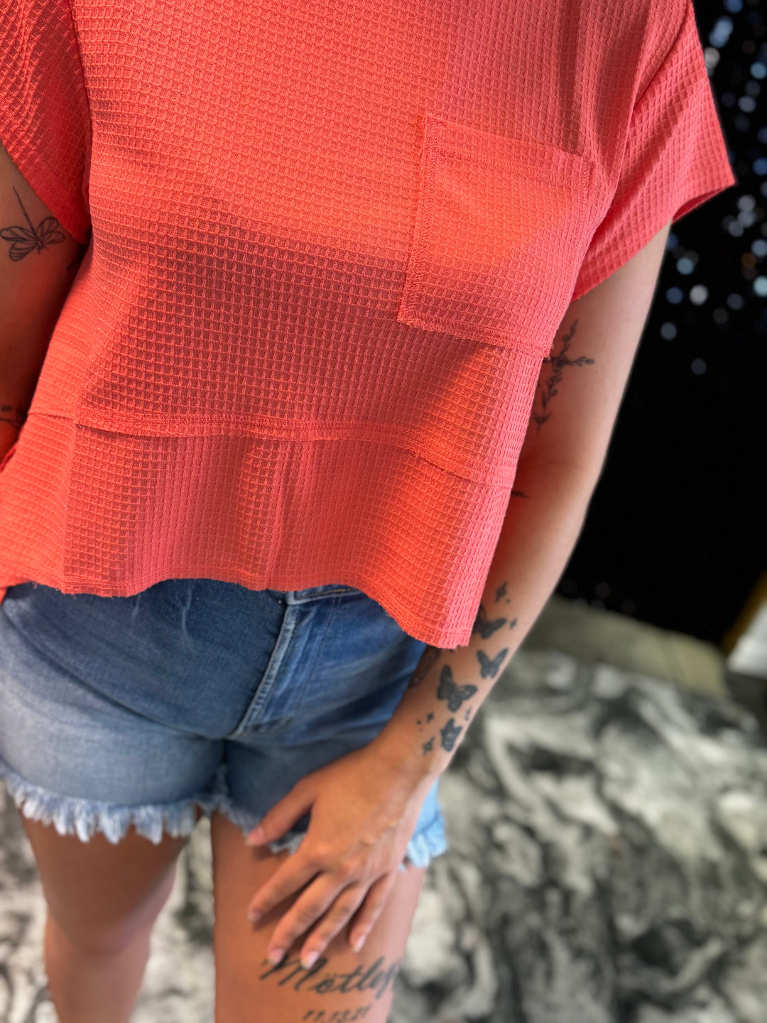 Flared Hem Waffle Knit Top