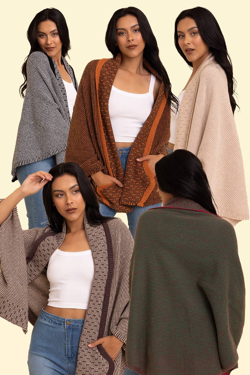 Cozy Contrast Collar Knit Wrap – Perfect for Fall Layering: Mocha