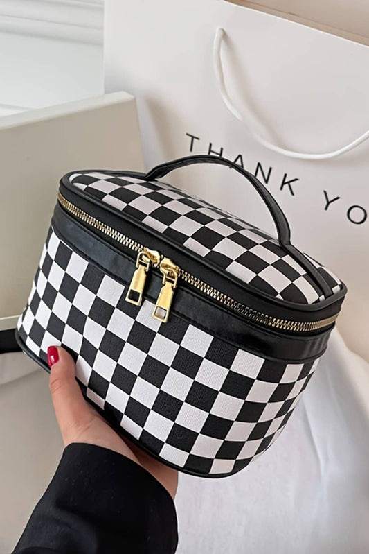 Checkered Cosmetic Bag with Handle