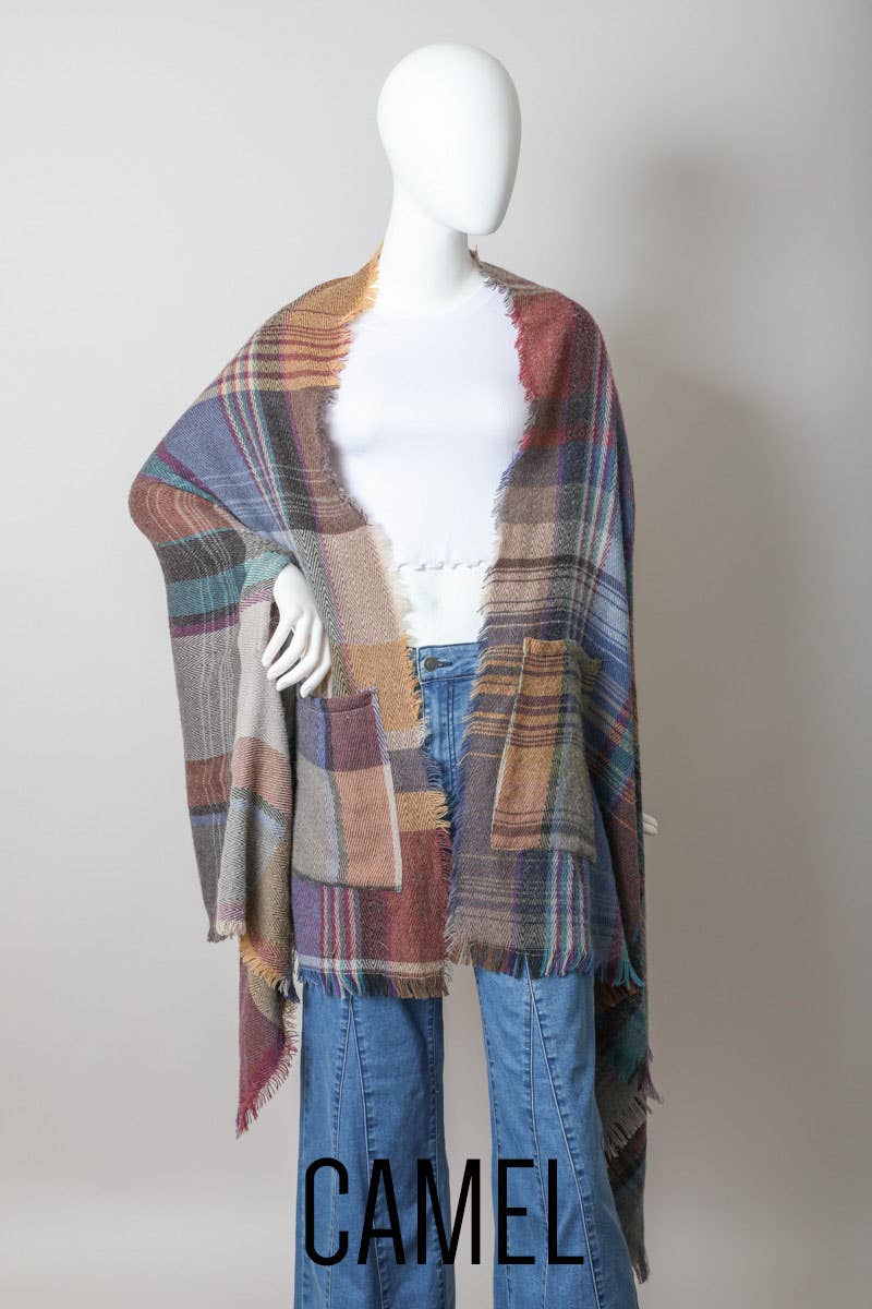 All Time Bestselling - Multicolor Plaid Pocket Ruana ❤️: Camel