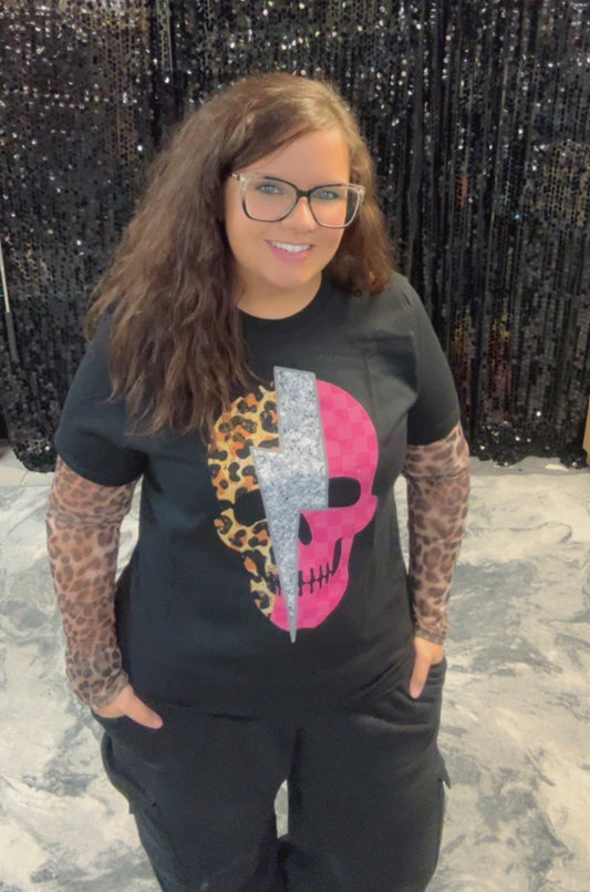 Checkered Leopard Skull Tee