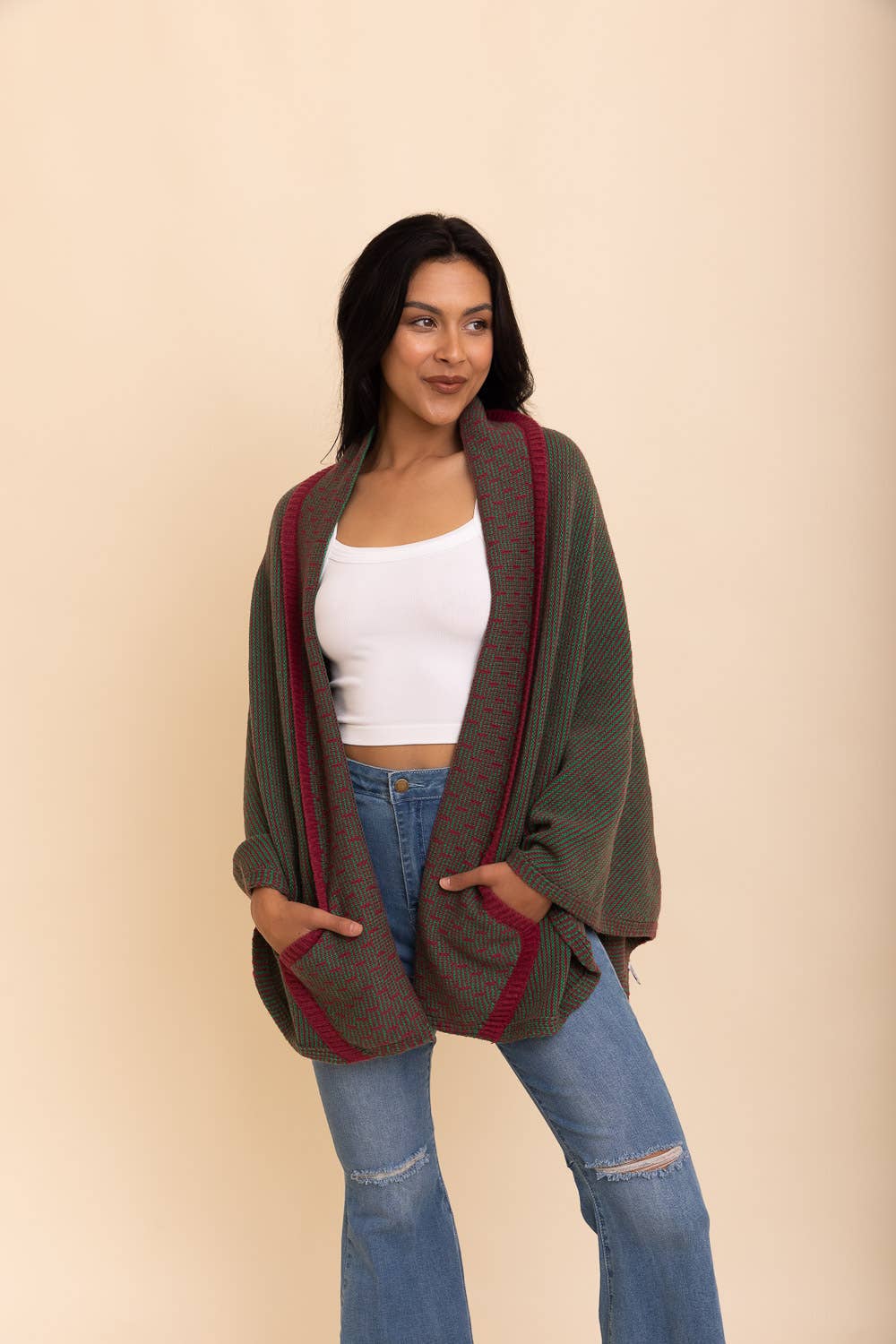 Cozy Contrast Collar Knit Wrap – Perfect for Fall Layering: Mocha