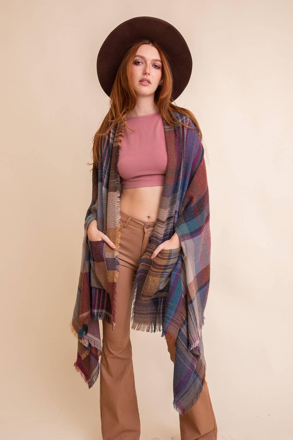 All Time Bestselling - Multicolor Plaid Pocket Ruana ❤️: Camel