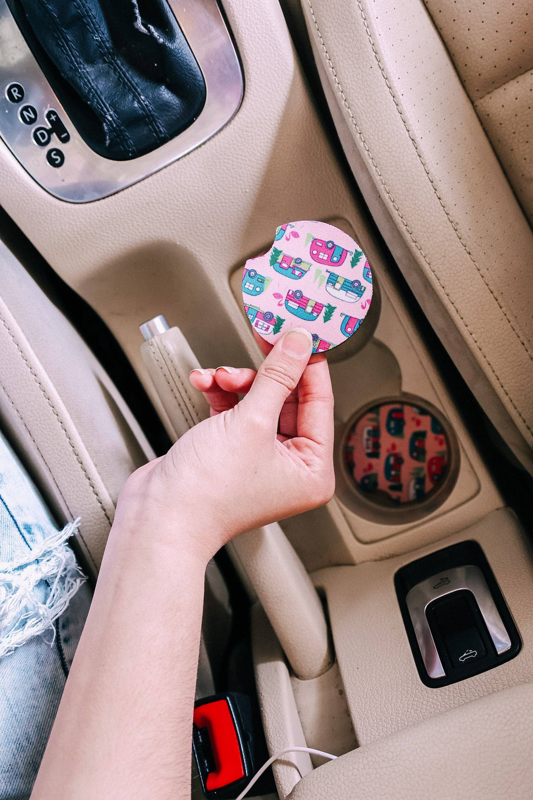 Let's Hit the Water Pink Camper Car Coasters 2-Pack