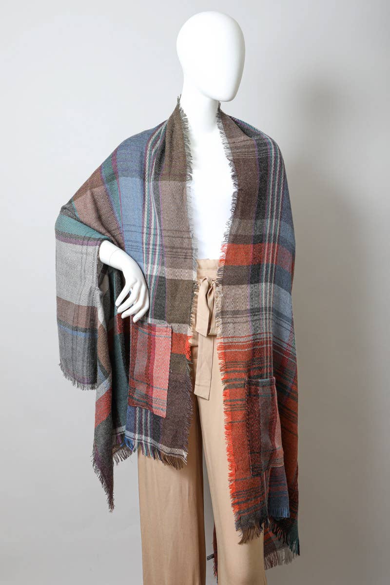 All Time Bestselling - Multicolor Plaid Pocket Ruana ❤️: Camel