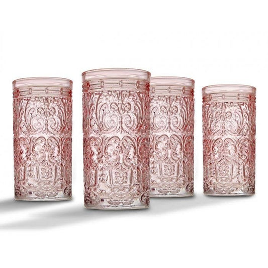 Set of Four Jax Pink Highballs 14oz: Non Leaded Crystal