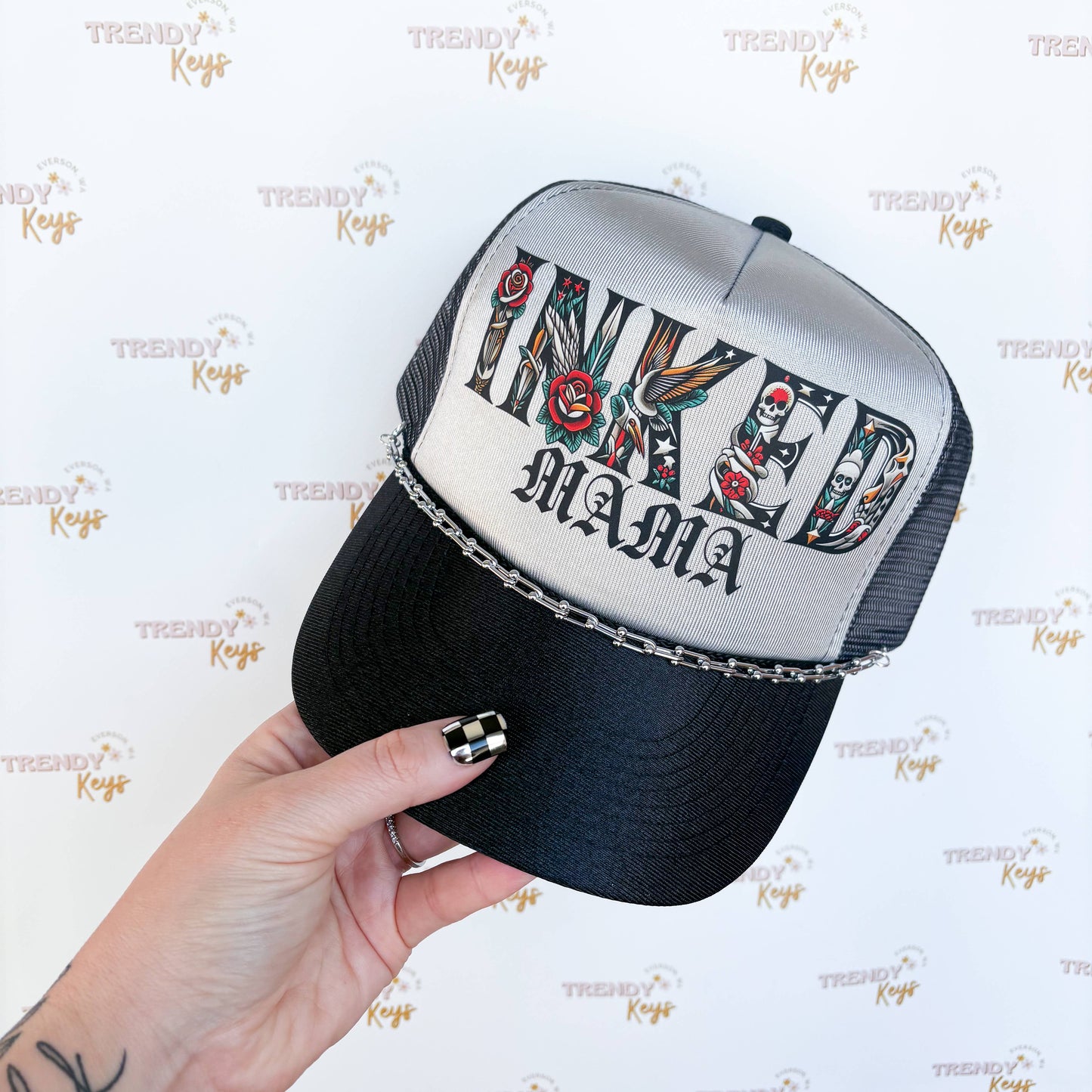 Inked Mama Graphic Print Trucker Hat: No Chain