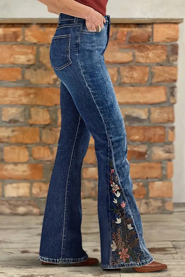 Floral Embroidered Flare Jean