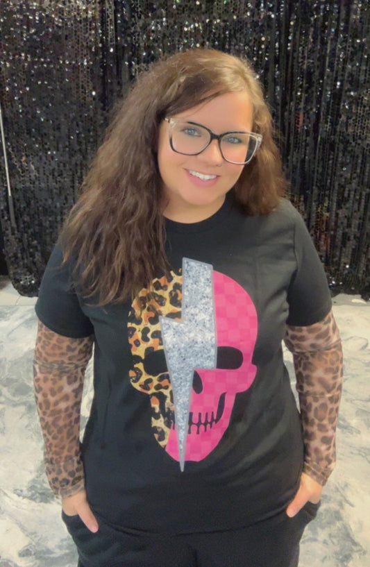 Checkered Leopard Skull Tee