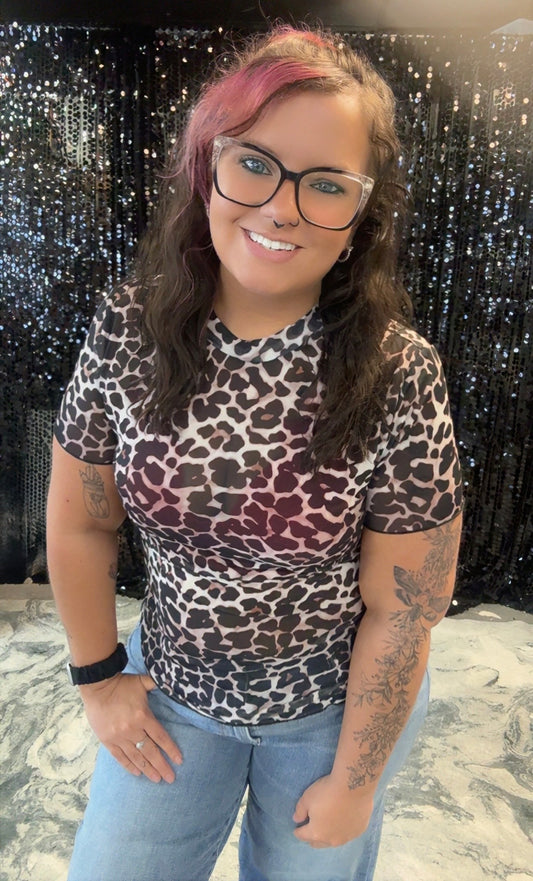 Leopard Print Mesh Top