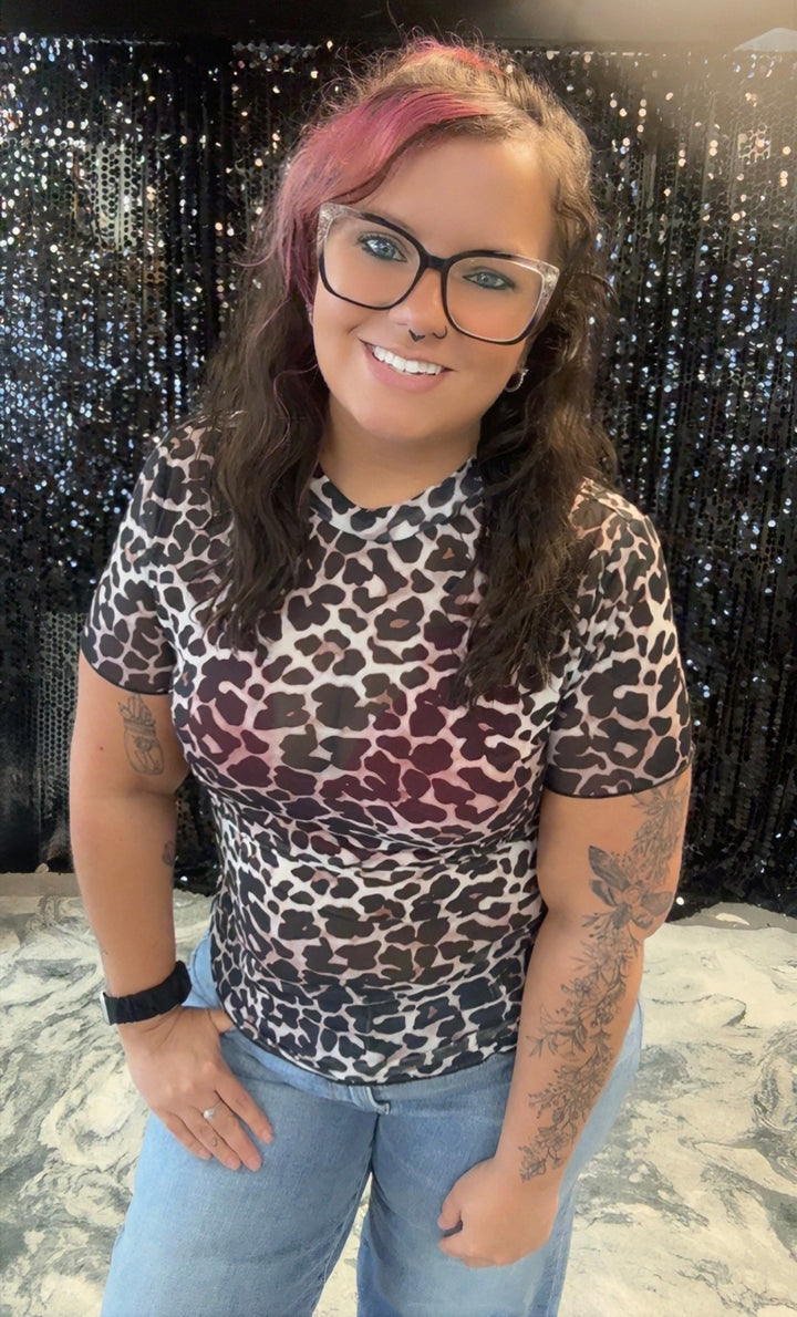 Leopard Print Mesh Top