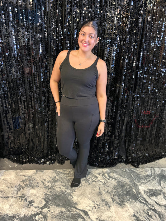 Black Flare Legging With Pockets