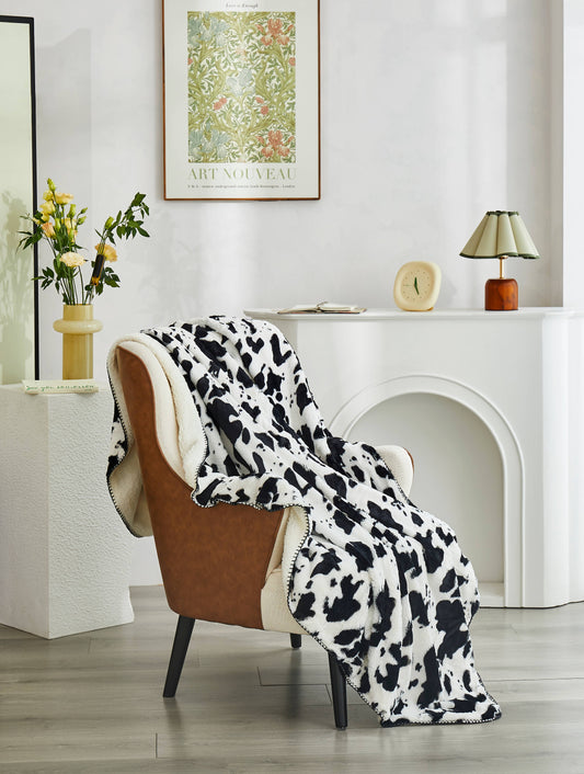 "Cow Skin" Faux Fur Plush Throw Blanket - 50"x70"