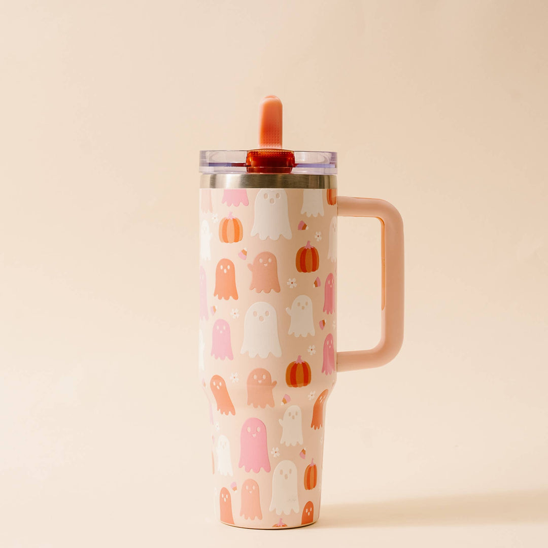 40 oz Flip Straw Tumbler-Ghost Party