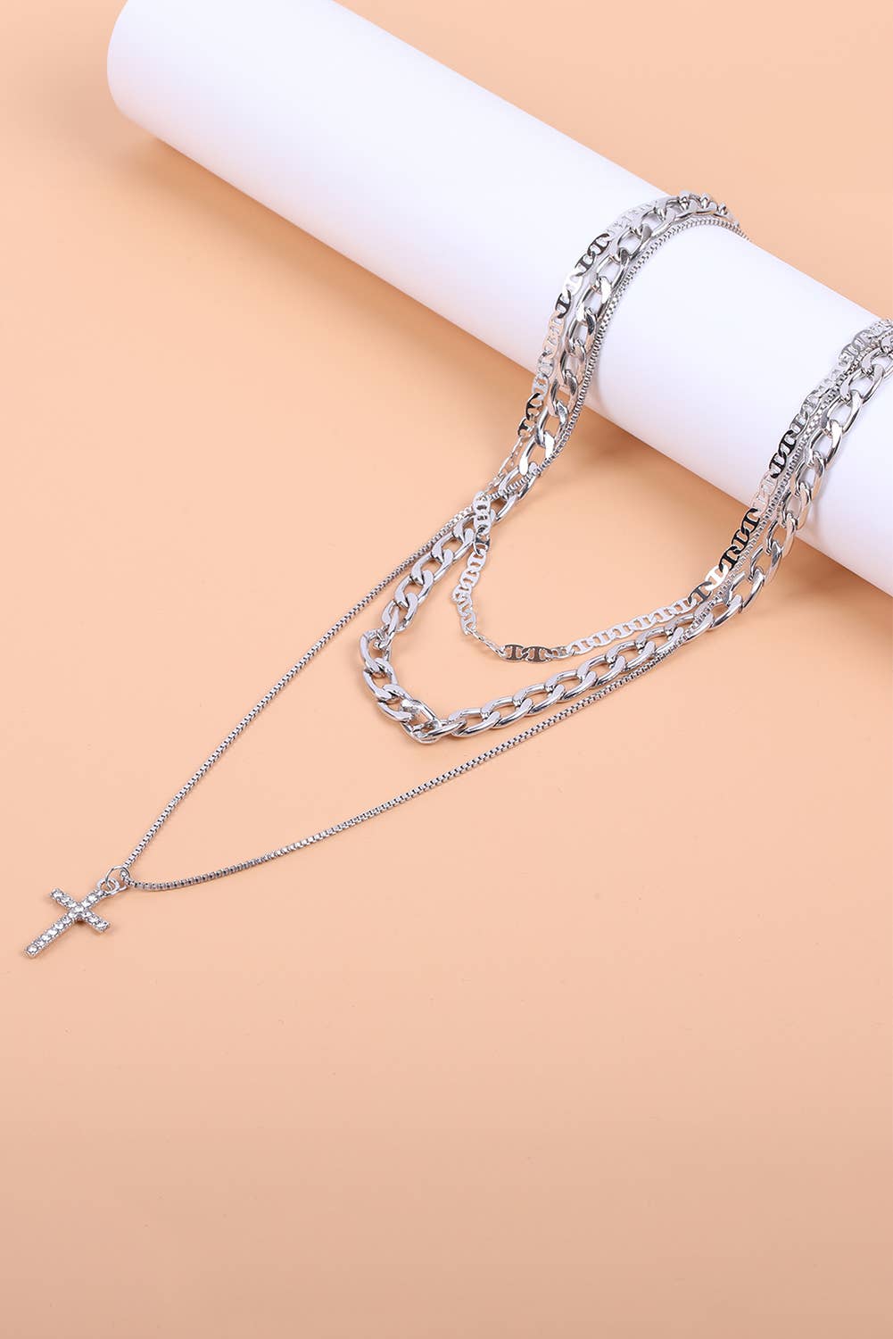 Cross Multi Layer Stacked Chains Necklace