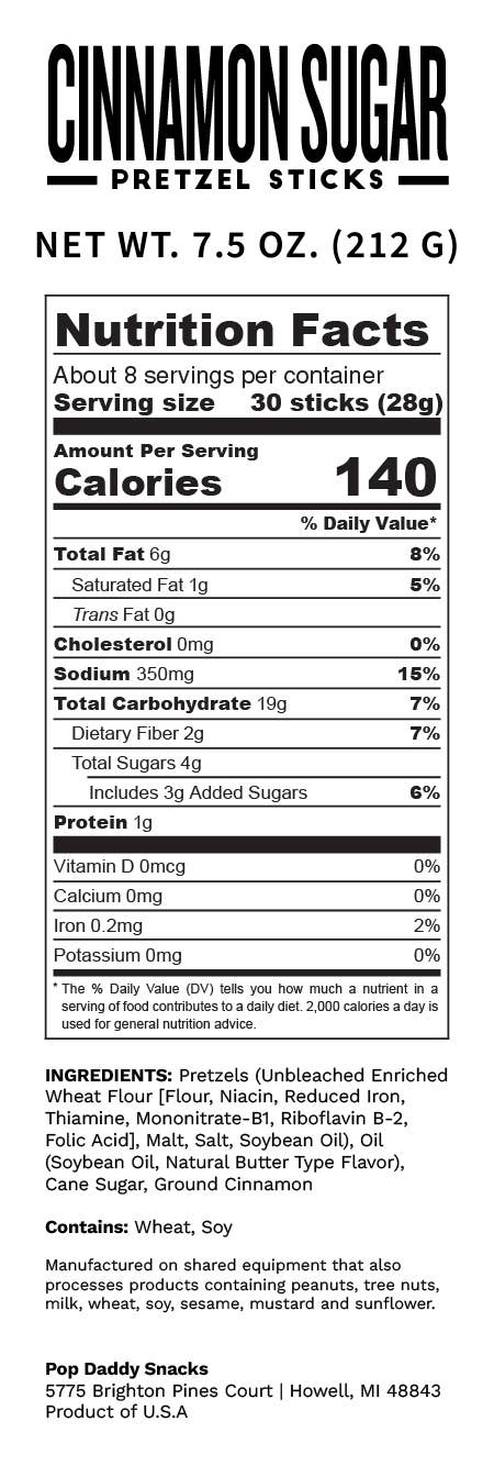 Pop Daddy – Cinnamon Sugar Seasoned Pretzels 7.5oz