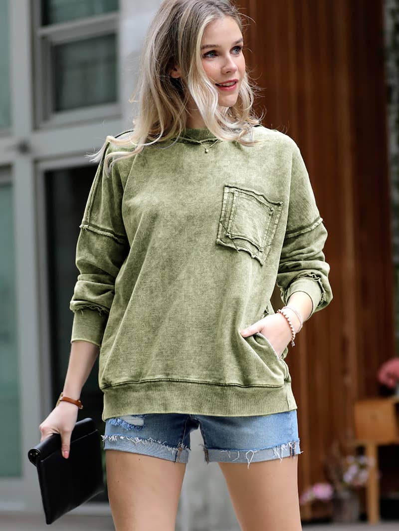 Sage Green Terry Washed Pullover