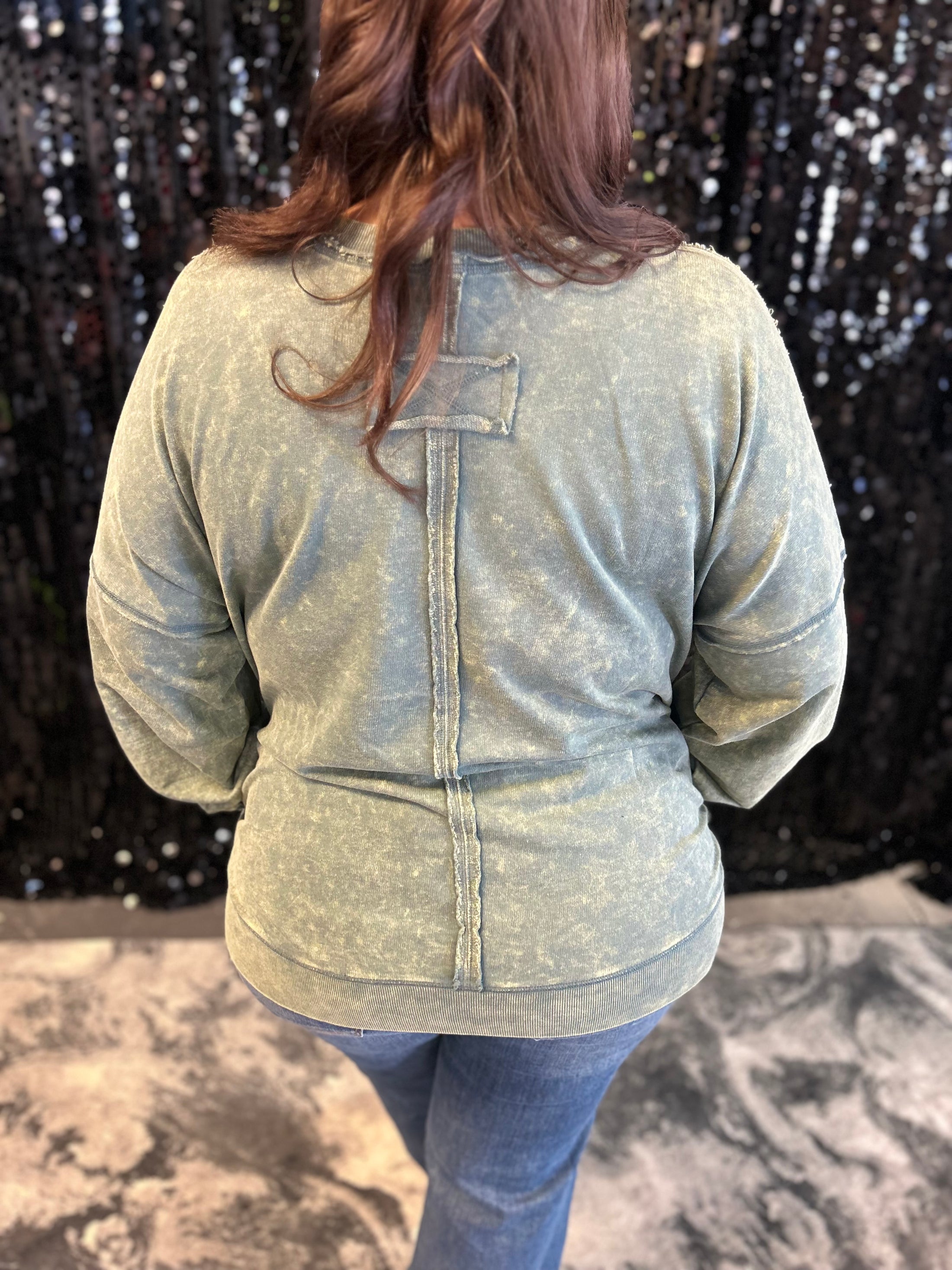 Sage Green Terry Washed Pullover