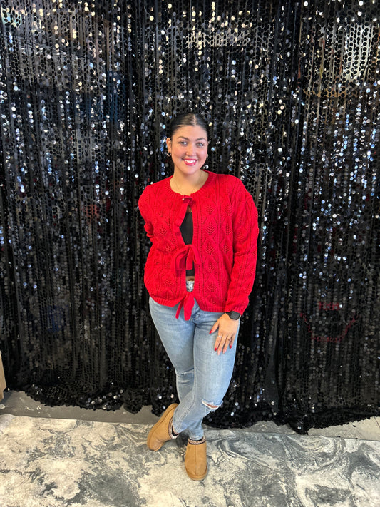 SWEETHEART BOW-KNIT CARDIGAN