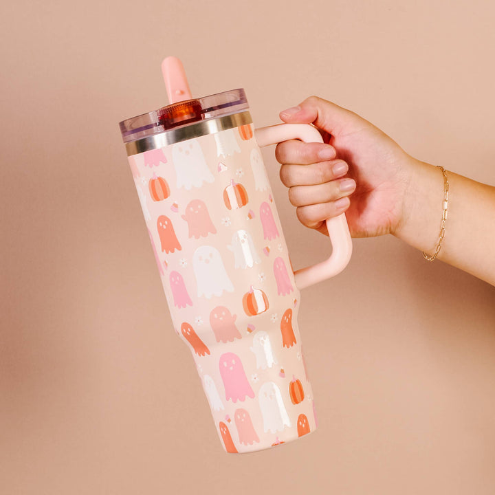 40 oz Flip Straw Tumbler-Ghost Party