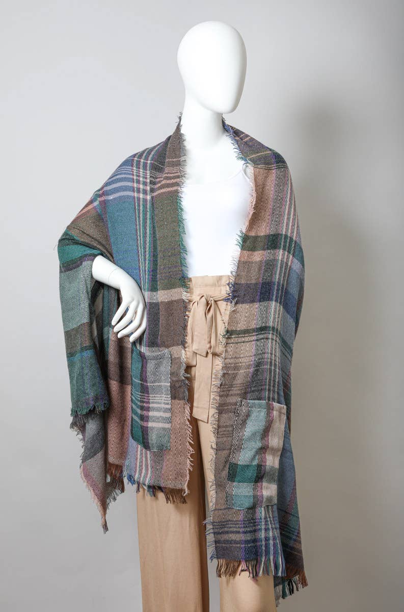 All Time Bestselling - Multicolor Plaid Pocket Ruana ❤️: Camel