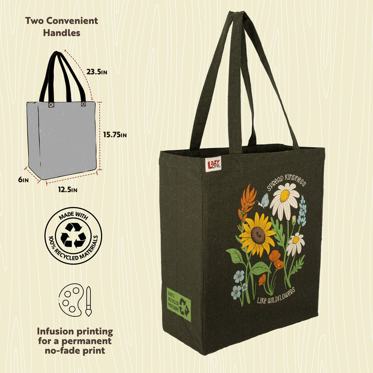 Wildflowers Canvas Tote Bags, Reusable Shopping Bags