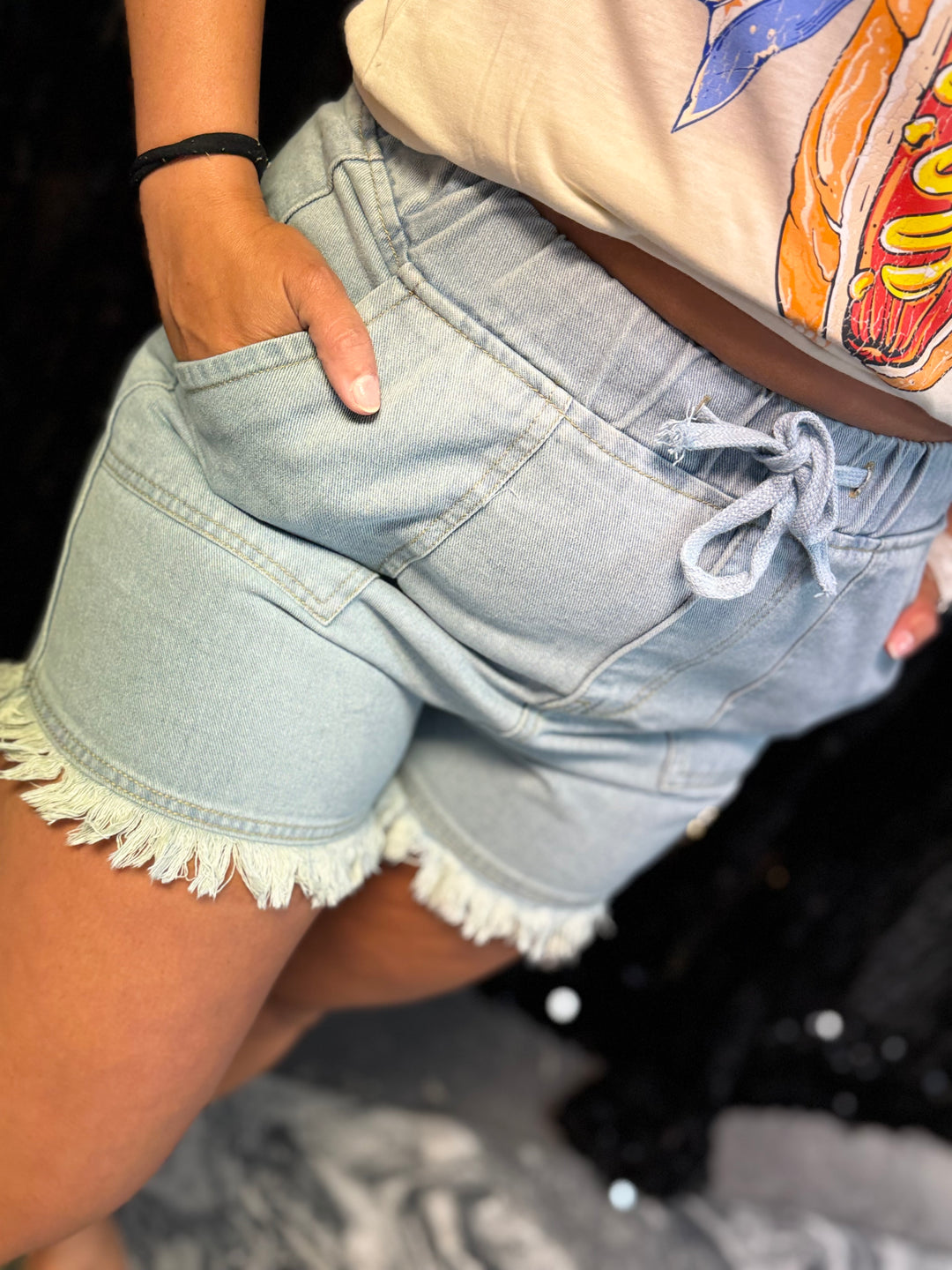 Drawstring Denim Shorts