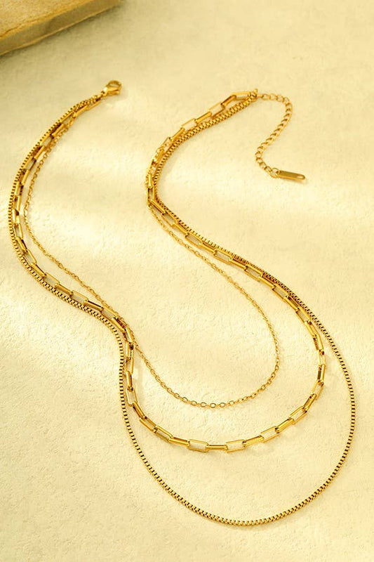 18K STAINLESS STEEL TARNISH FREE LAYERED NECKLACE - GOLD