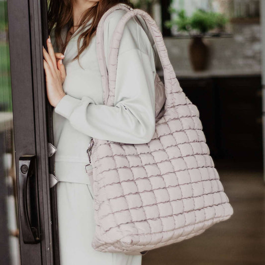 Sand Quilted Puffer Tote
