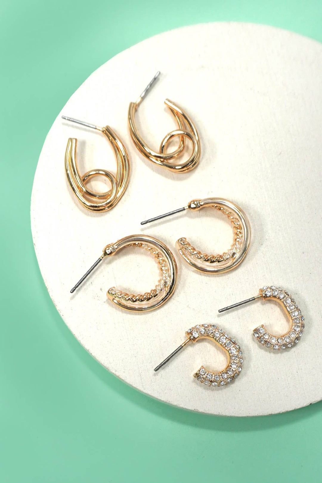 TRIO HUGGIE HOOP EARRINGS - GOLD