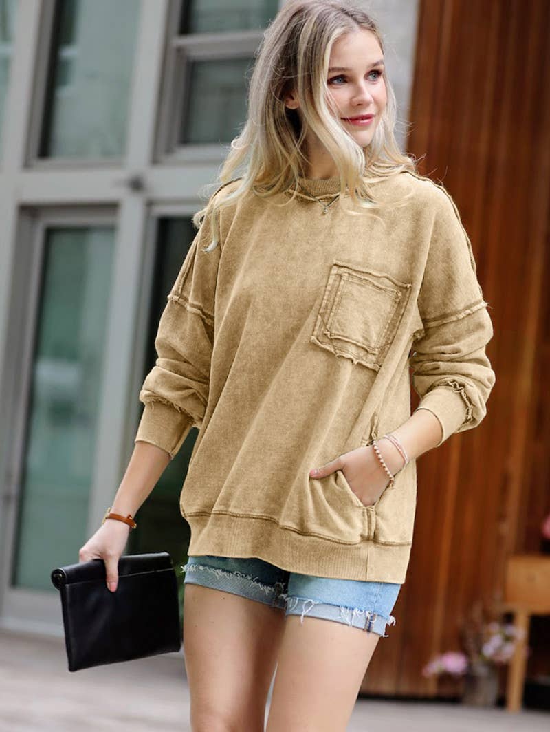 Sage Green Terry Washed Pullover