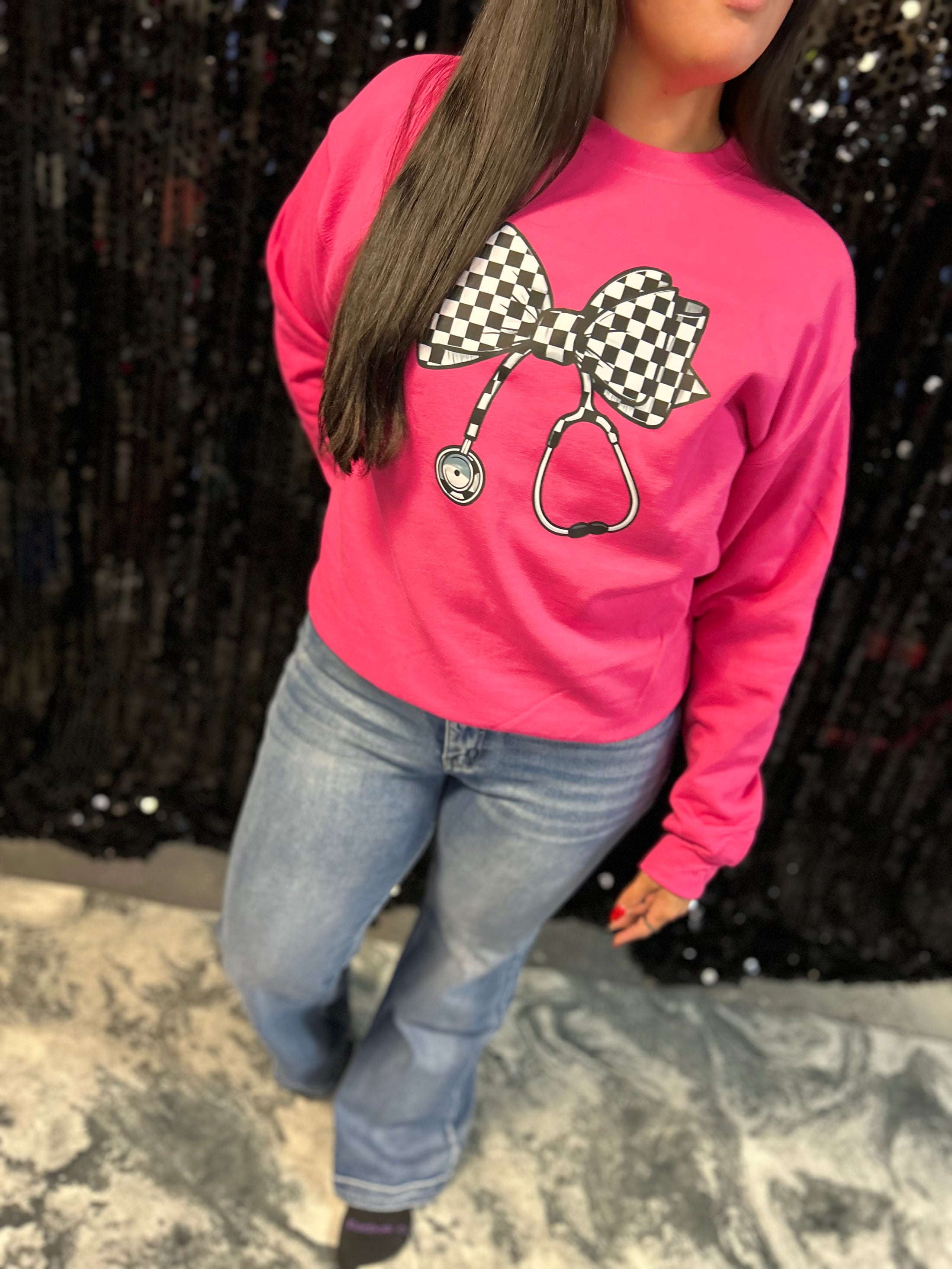 Checkered Nurse Stethoscope Sweatshirt