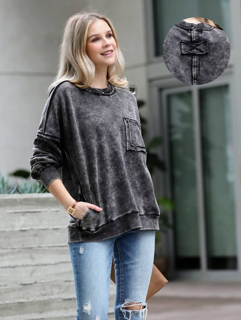 Sage Green Terry Washed Pullover