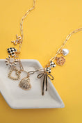 Load image into Gallery viewer, CHARM NECKLACE-BOW CHECKER HEART FLORAL - GOLD
