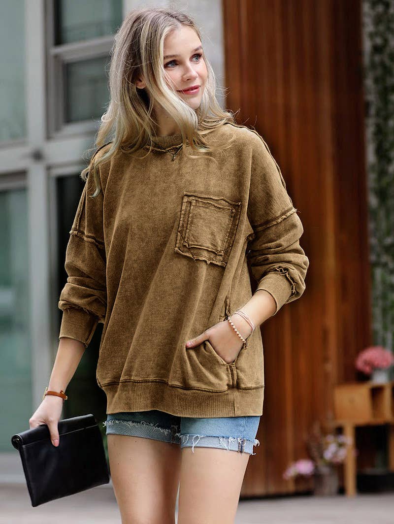 Sage Green Terry Washed Pullover