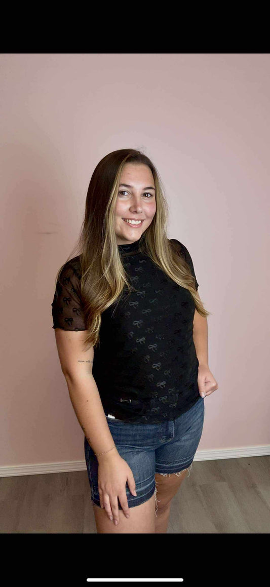 Bow Mesh Short Sleeve Top