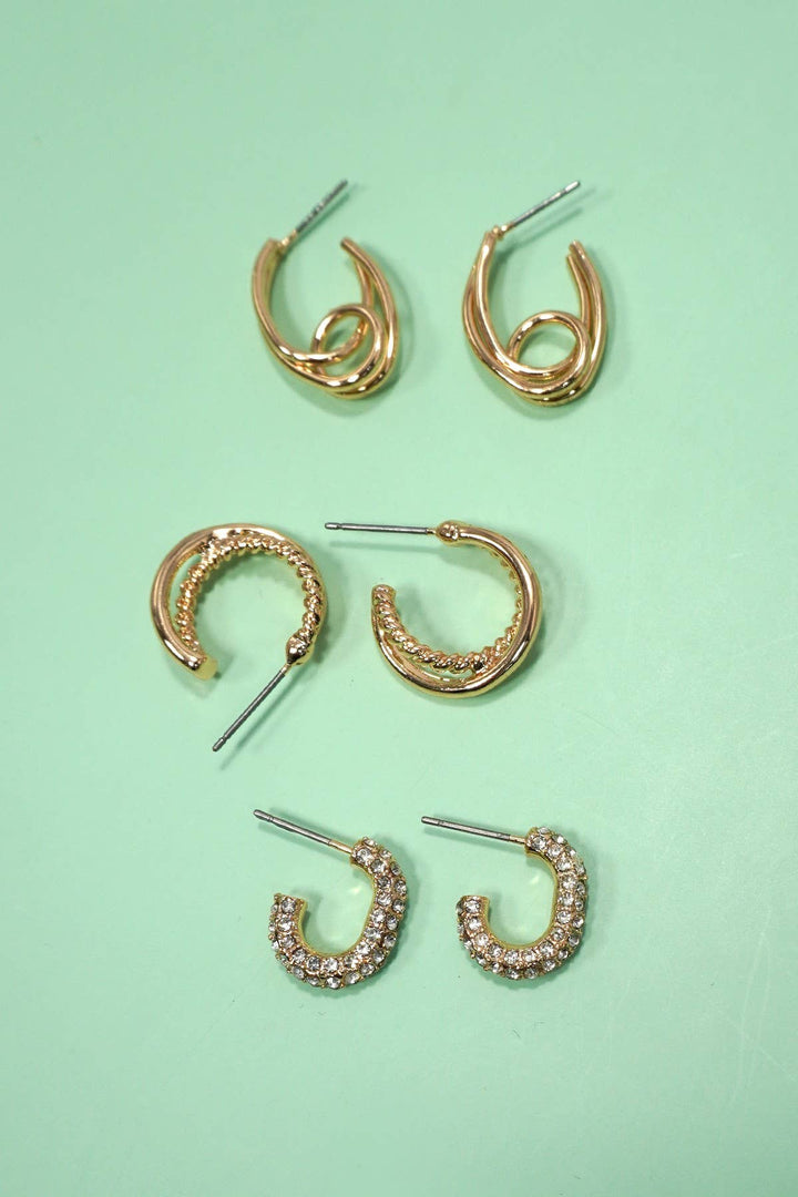 TRIO HUGGIE HOOP EARRINGS - GOLD