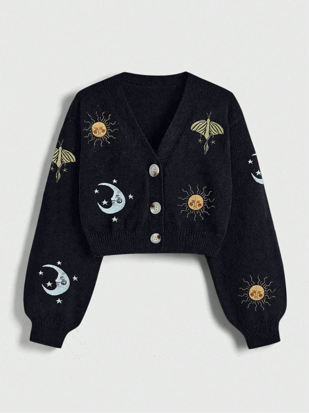 Universe Embroidered Crop Cardigan